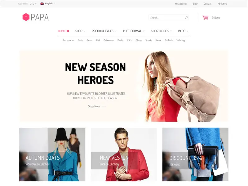 Tema Wordpress del negozio di moda Responsive Sw Papa
