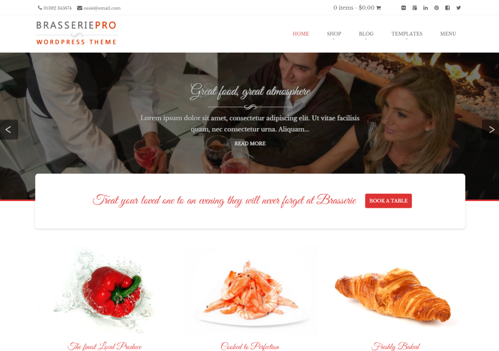 餐廳的 Brasserie Pro 響應式 Wordpress 主題