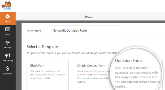 Modulo per la donazione di WordPress