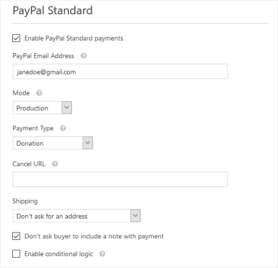Impostazioni PayPal per il modulo non profit