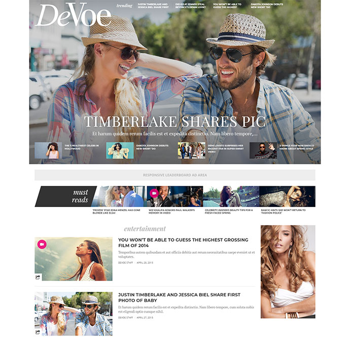 DeVoe - Tema de noticias de moda y entretenimiento