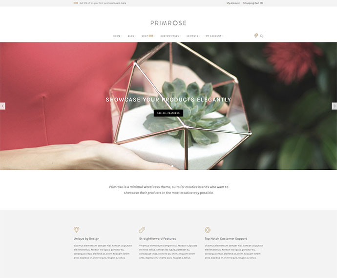 Primrose - 创意电子商务网站的最小 WooCommerce WordPress 主题