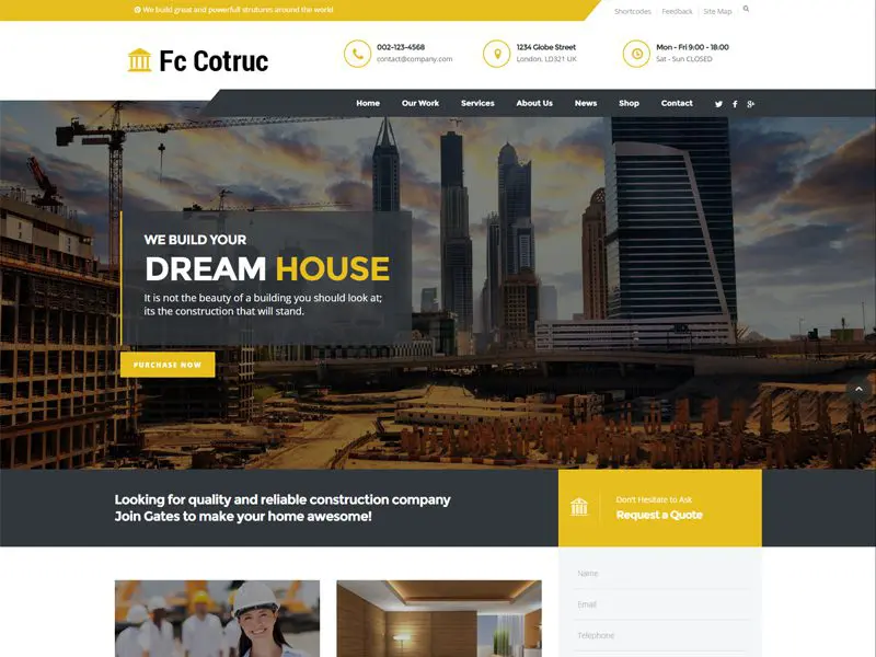 Modelo de Site de Empresa de Construção Gratuito