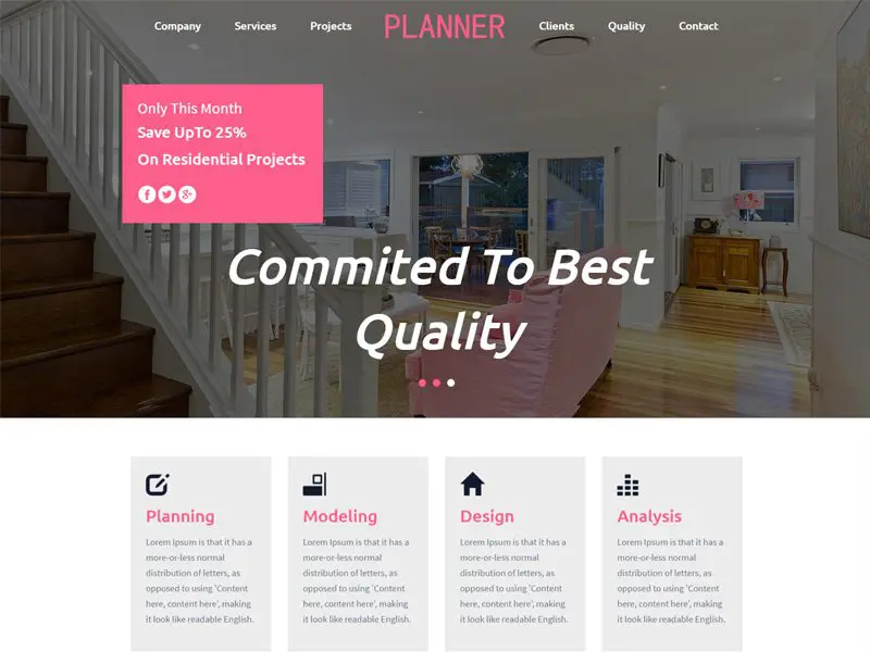 Modelo de Site Interior do Planejador