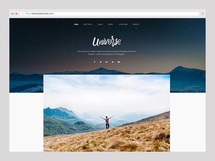 Universo - Tema del blog WordPress pulito, semplice e minimale per scrittore, viaggi, galleria, stile di vita ecc.