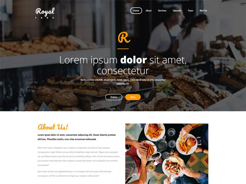 Royal Food Ücretsiz Restoran Web Sitesi Şablonu