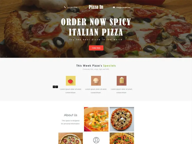 Ücretsiz Bootstrap Restoran Şablonunda Pizza