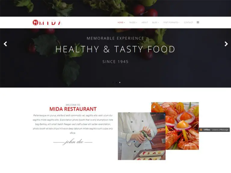 Șablon gratuit Mida pentru restaurant Joomla