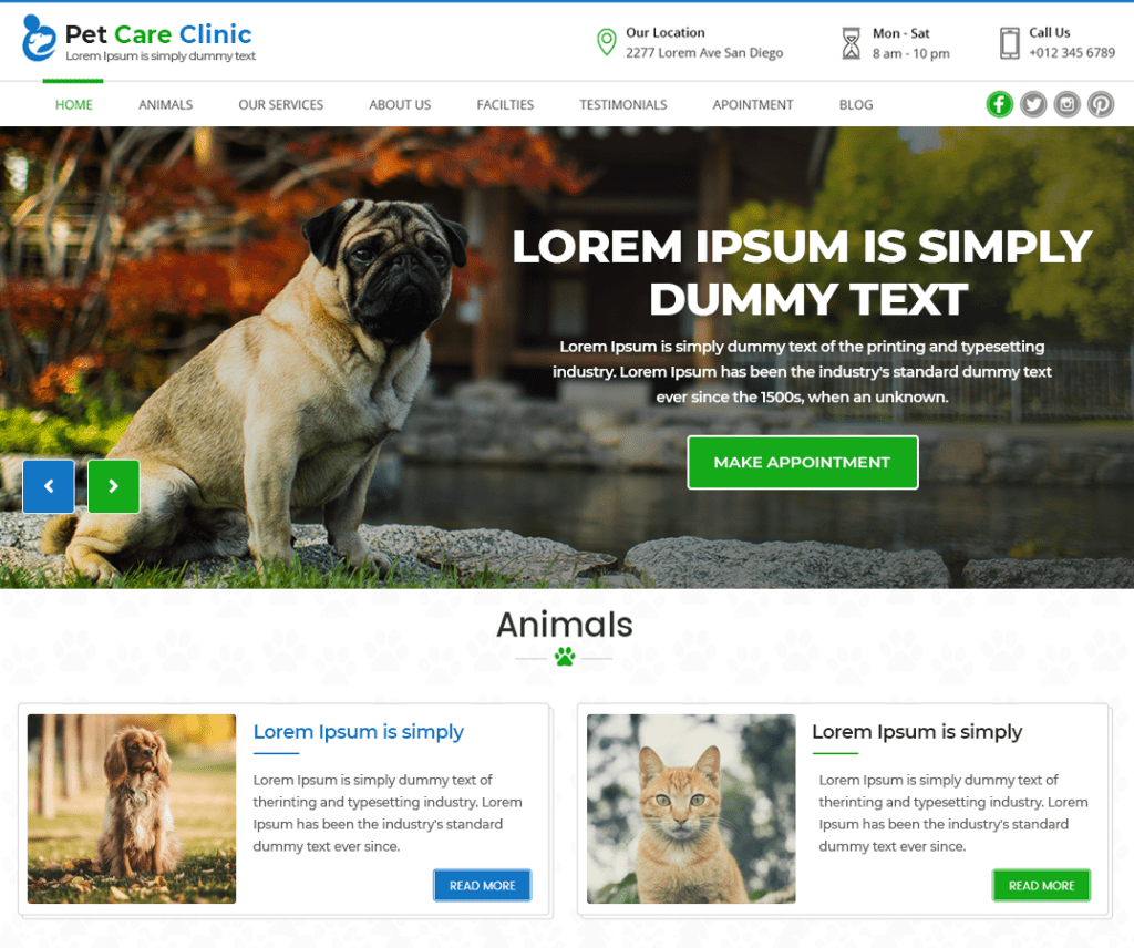 Tema di e-commerce WordPress gratuito per la clinica per la cura degli animali