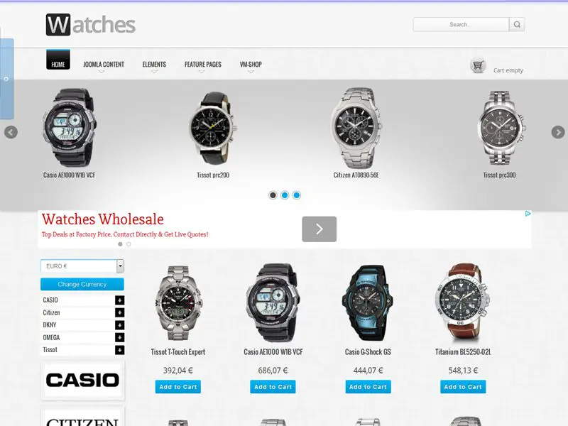 Os Watches Shop Бесплатный лучший шаблон Joomla