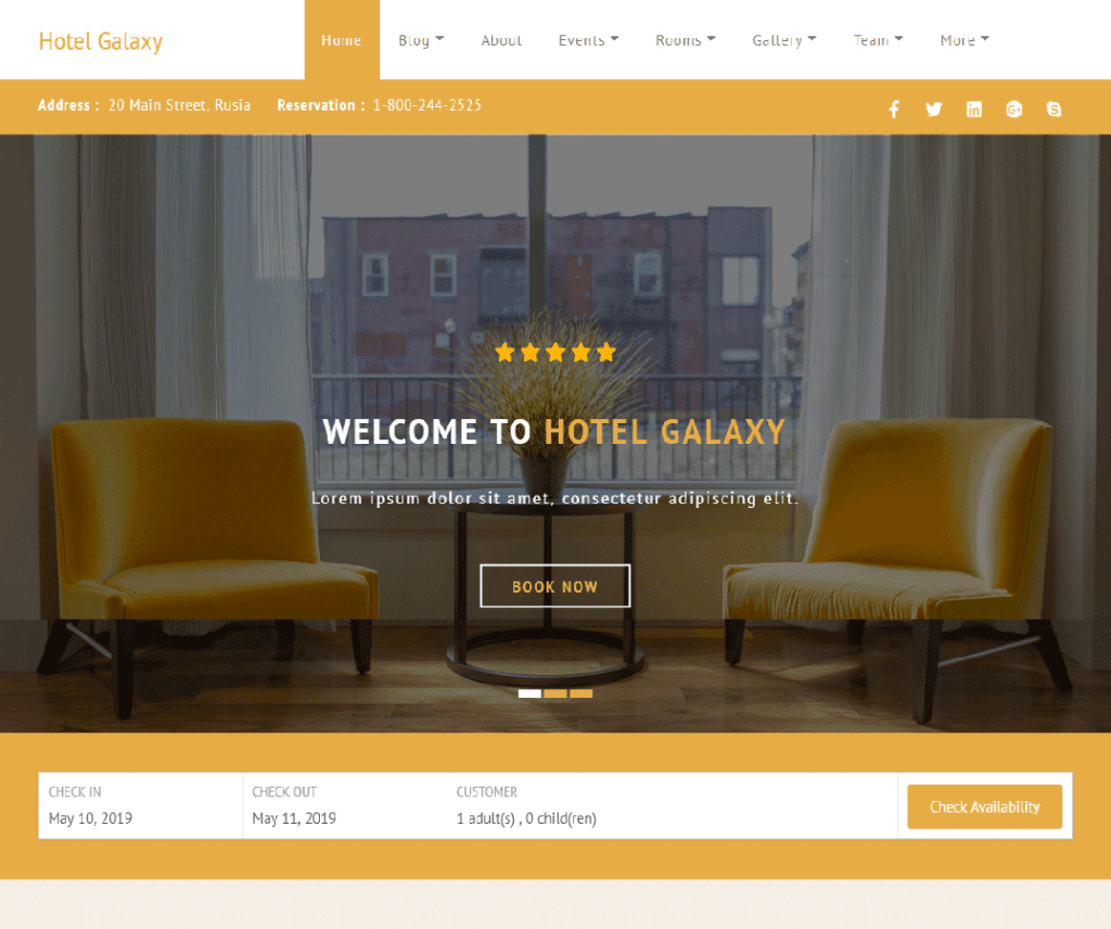 Thème Wordpress de divertissement gratuit de l'hôtel Galaxy