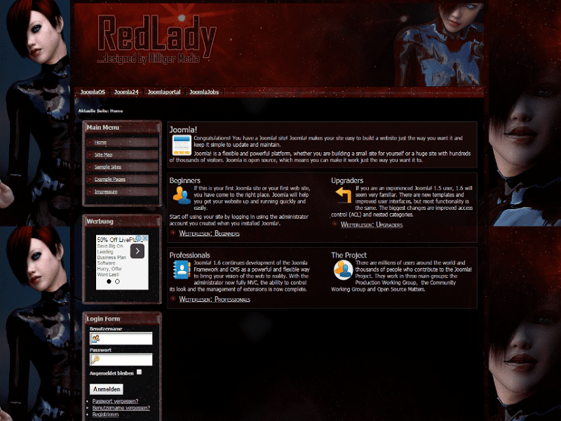 Redlady - Image d'arrière-plan du modèle Joomla 1.7 gratuit