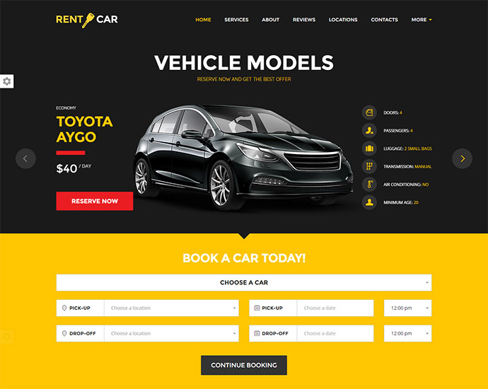 Thème WordPress / Page de destination pour la location de voitures