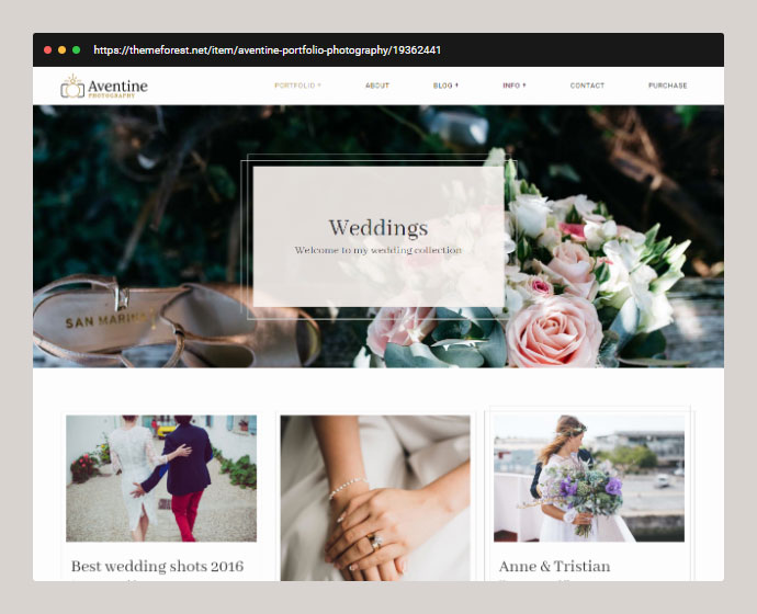 Thème du portfolio de photographie de mariage
