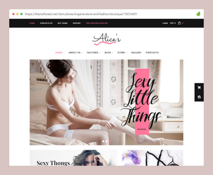 Thème WordPress pour la boutique de lingerie et la boutique de mode d'Alice