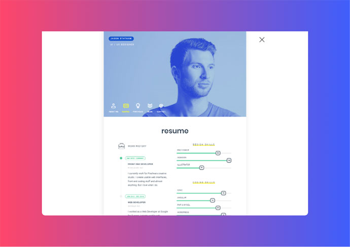 unRovr - سمة متحركة لـ vCard واستئناف WordPress