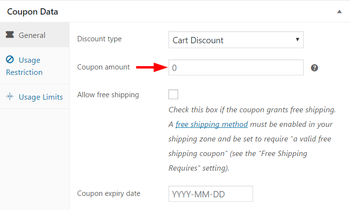 Impostazione del valore del coupon