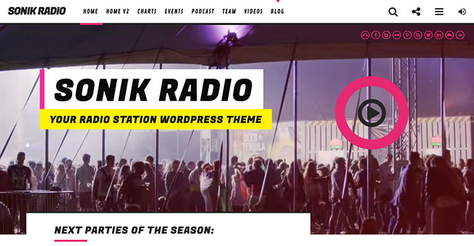 SONIK: Responsive Music WordPress Theme für Bands, Djs, Radiosender, Sänger, Clubs und Labels.