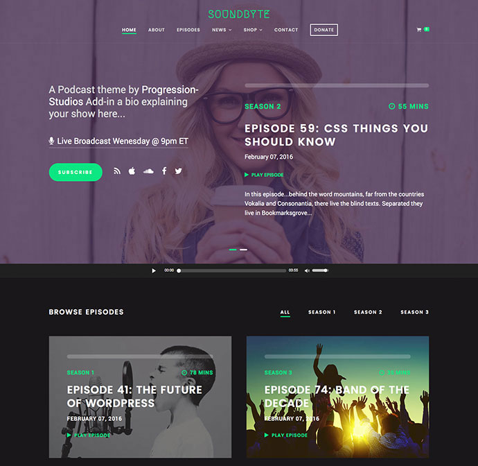 Soundbyte – Podcast/Audio-WordPress-Thema