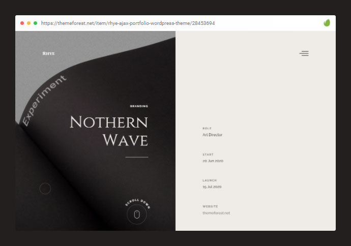 Rhye – Tema WordPress pentru portofoliu AJAX