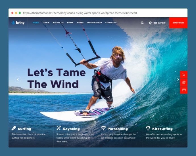 Słony | Szkoła nurkowania i sporty wodne Motyw WordPress + RTL