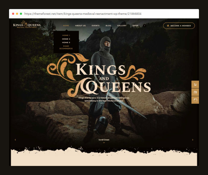 Raja & Ratu | Tema WordPress Pemeragaan Abad Pertengahan Perang Sejarah