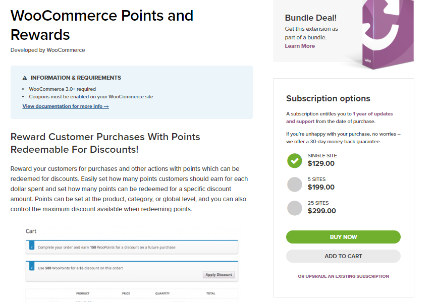 WooCommerce fiyatlandırma stratejileri makalesi için WooCommerce puanlarının ve ödül uzantısının ekran görüntüsü