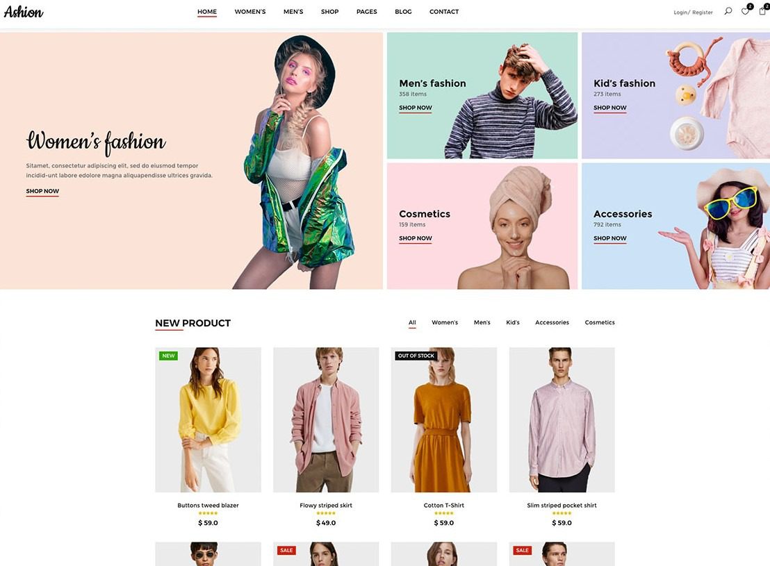 เทมเพลตร้านค้าออนไลน์ Boostrap ฟรีของ Ashion