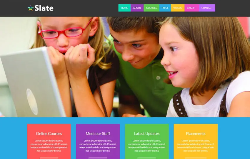 เทมเพลต Slate Educational School ฟรี Bootstrap Elearning