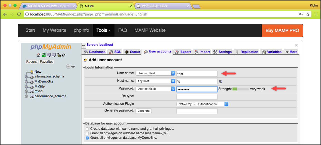 Menginstal WordPress | Kredensial pengguna basis data Installing WordPress | Database user credentials
