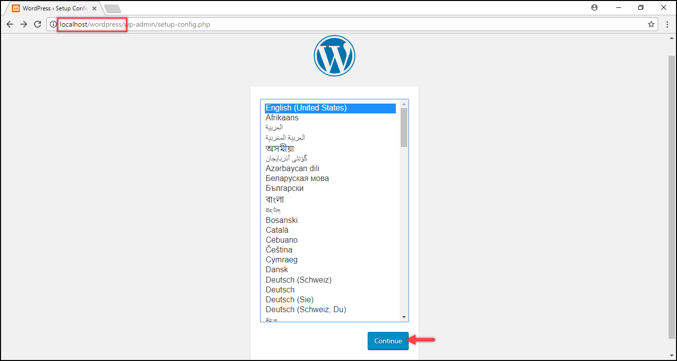 Menginstal WordPress di Windows | Memilih bahasa yang diinginkan Installing WordPress on Windows | Selecting desired language