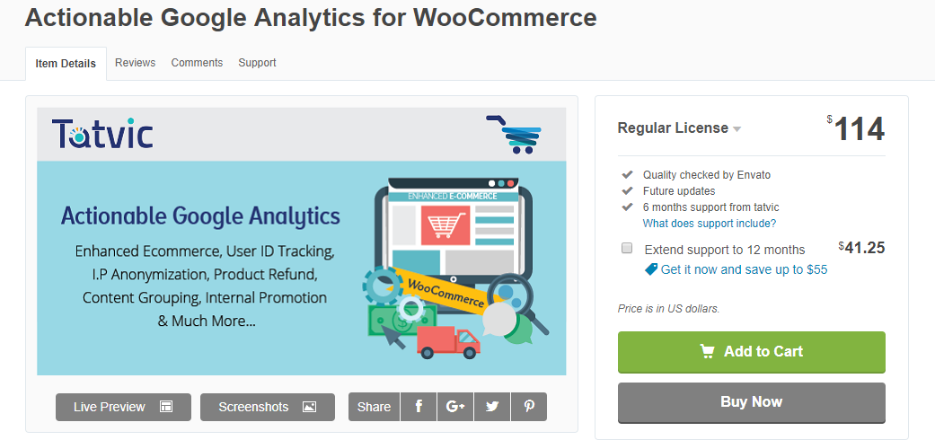 WooCommerce eklentisi için Actionable Analytics'i gösteren resim