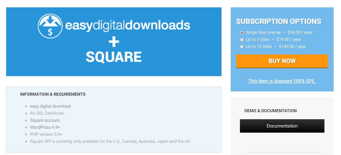 Easy Digital Downloads Square 플러그인 스크린샷