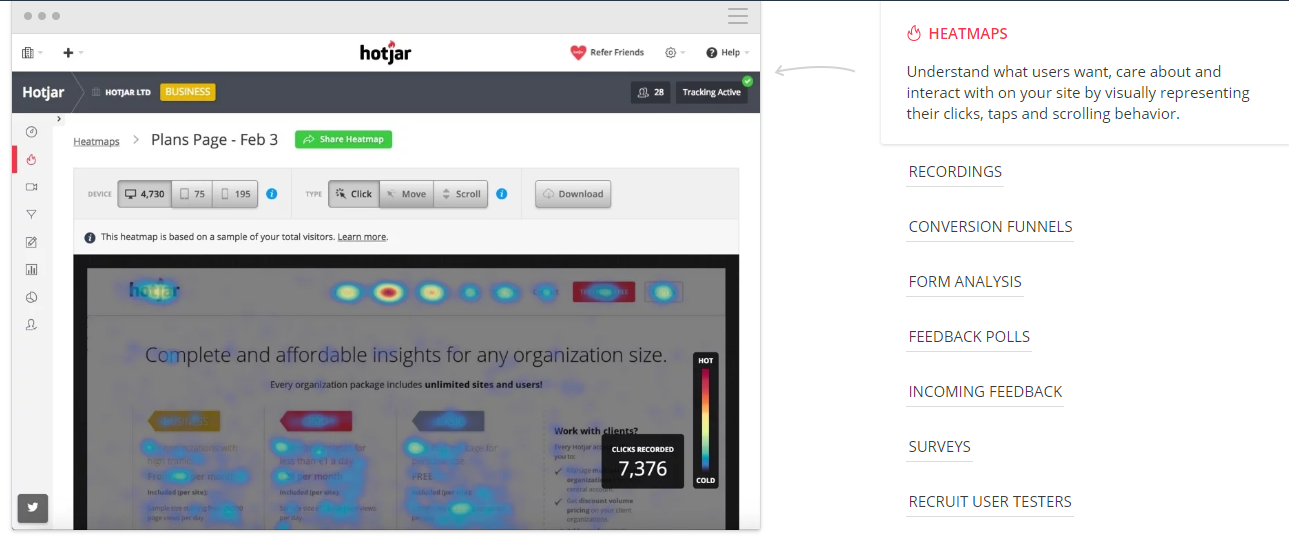 WooCommerce 商店设计文章的 Hotjar 屏幕截图