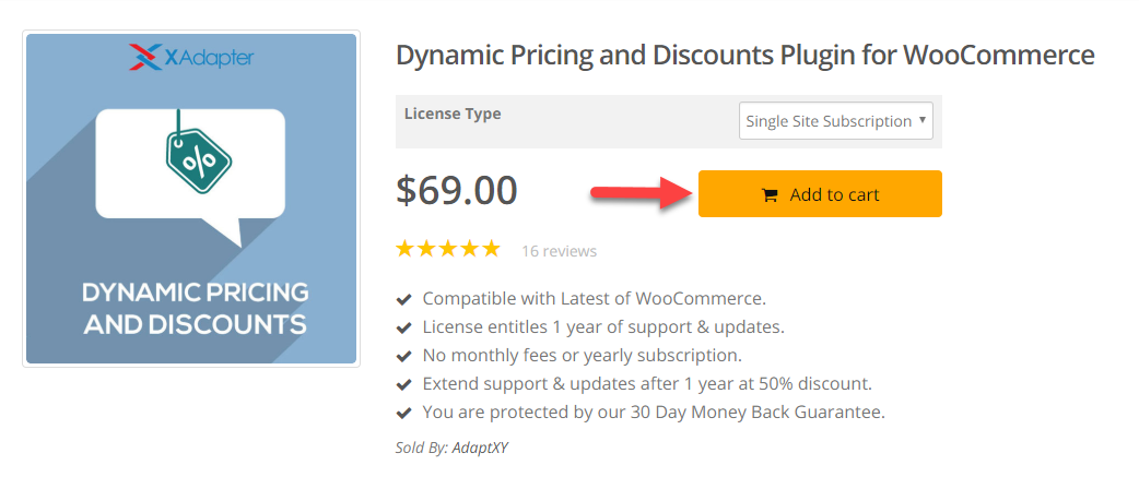强调 WooComerce 商店设计的 XAdapter 产品页面截图