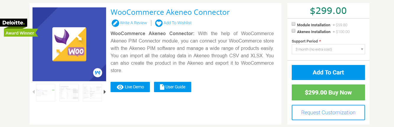 captură de ecran a conectorului Akeneo care ajută la vânzarea cu amănuntul multicanal WooCommerce