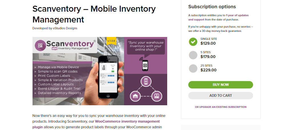 สกรีนช็อตของ Scanventory ปลั๊กอินเติมเต็มคำสั่งซื้อของ WooCommerce