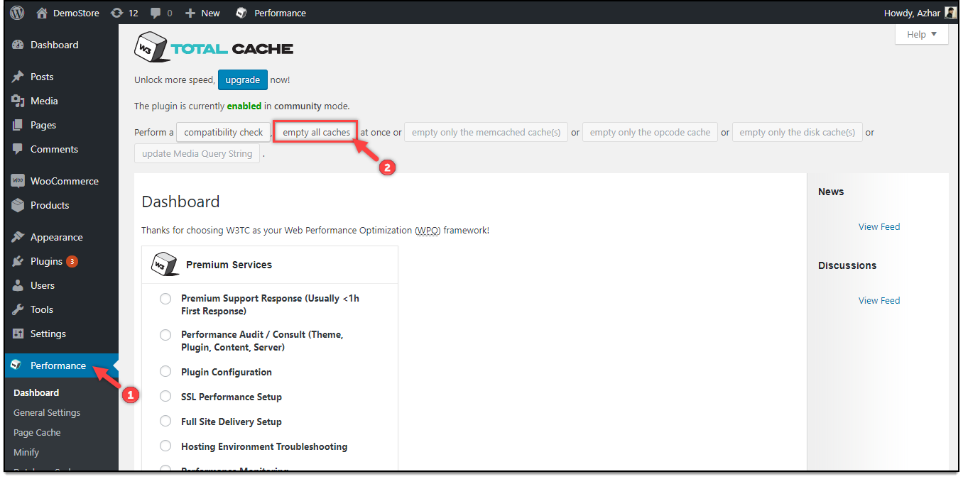 Cache WordPress | W3 Total Cache - Goliți toate cache-urile WordPress Cache | W3 Total Cache - Empty All Caches
