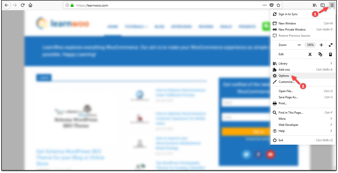 Cache WordPress | Mozilla Firefox - Opțiuni de meniu WordPress Cache | Mozilla Firefox - Menu Options