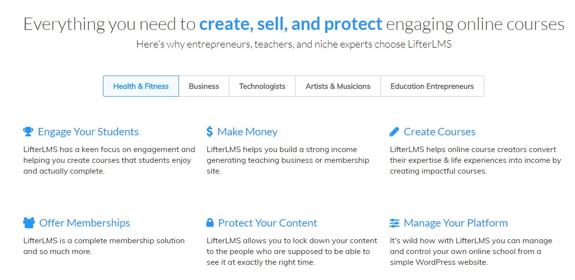 captura de pantalla de LifterLMS, sistema de gestión de aprendizaje de WordPress