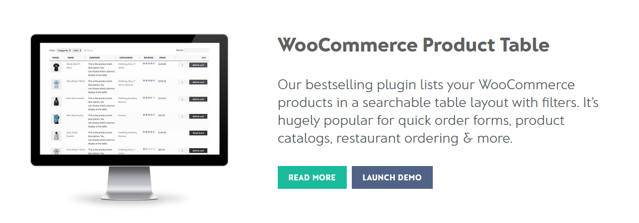 Screenshot des WooCommerce Product Table Plugins