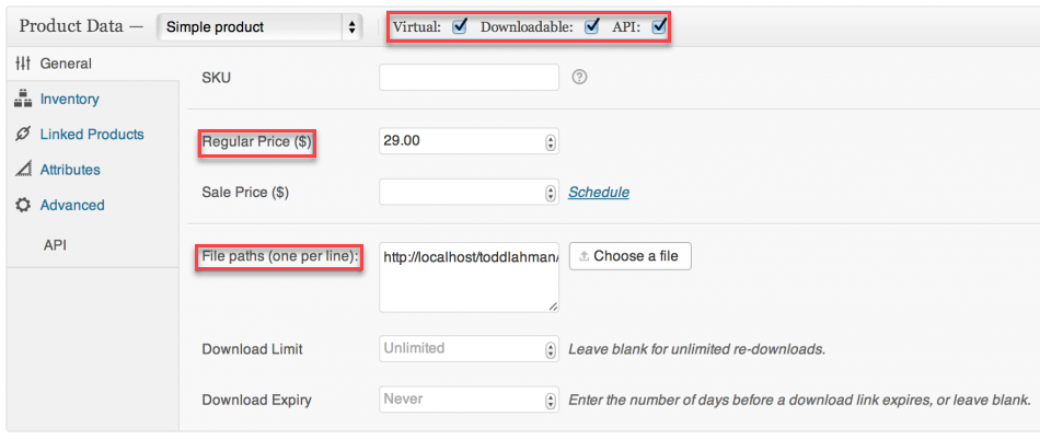 WooCommerce API Yöneticisinin ekran görüntüsü