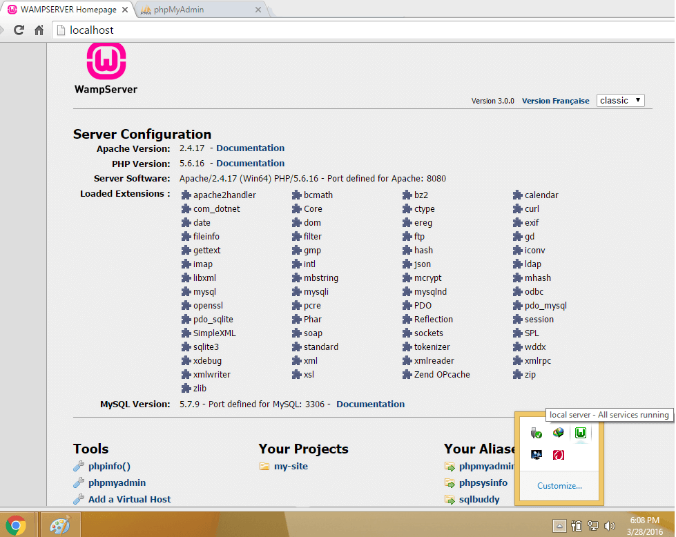 Start-WAMP-Server-Ana Sayfa-Windows-8