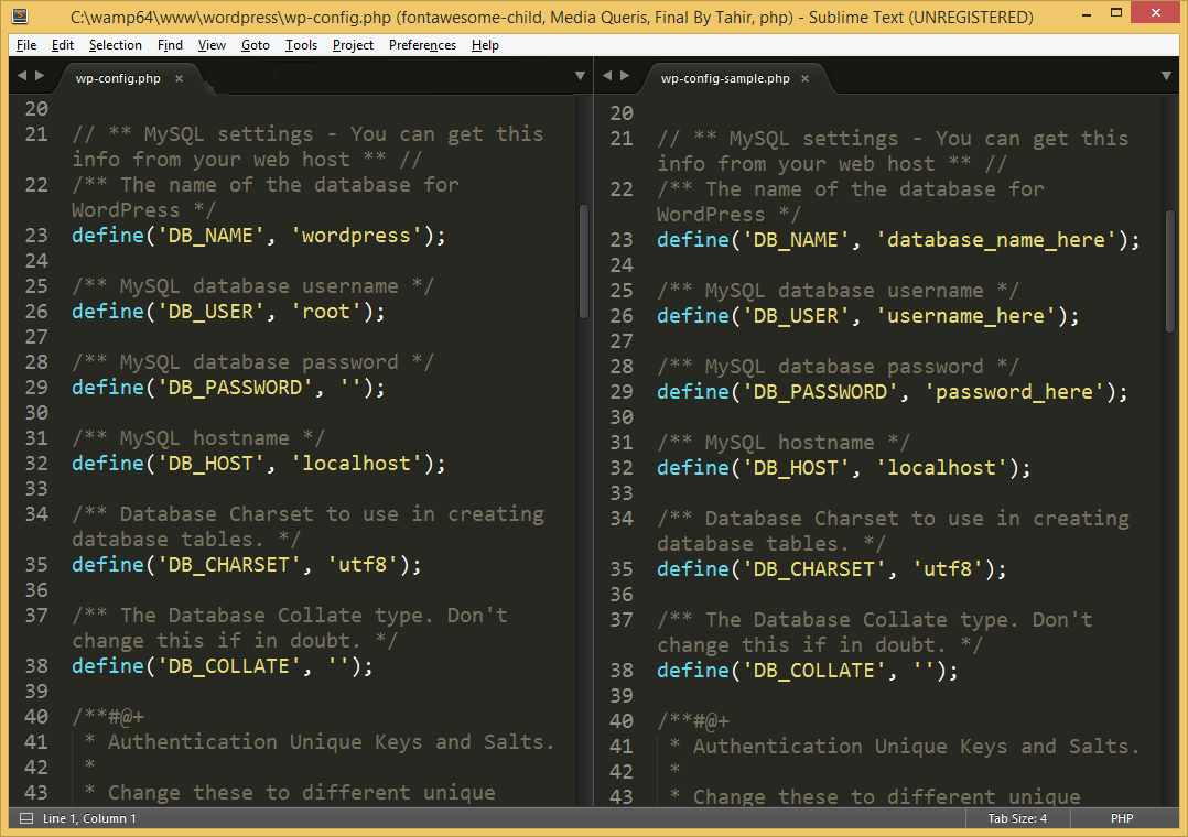 wp-config-sample.php dosyası nasıl düzenlenir WordPress WAMP Windows 8