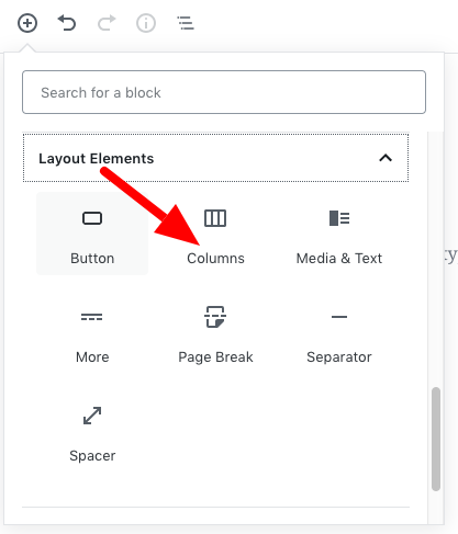 più colonne Gutenberg editor WordPress