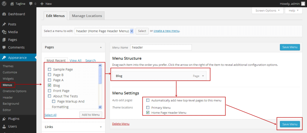Crearea unui meniu de navigare WordPress