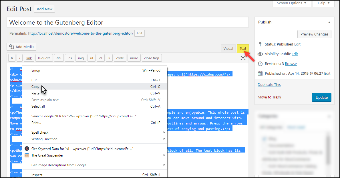 Duplica una pagina in WordPress | Copia del contenuto dalla modalità Testo classico Duplicate a Page in WordPress | Copying content from Classic Text mode
