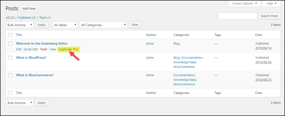 Duplica una pagina in WordPress | Duplica questo! impostazione dal plug-in Duplica pagina Duplicate a Page in WordPress | Duplicate This! setting from Duplicate Page plugin