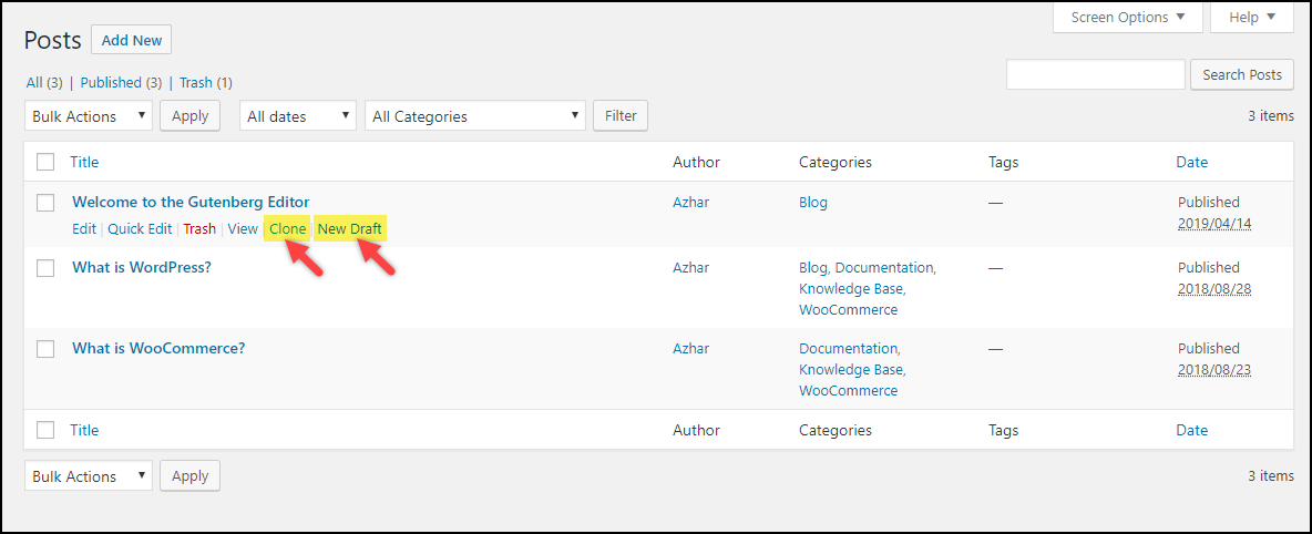 Duplica una pagina in WordPress | Opzioni Clona e Nuova bozza dal plug-in Duplica Post Duplicate a Page in WordPress | Clone and New Draft options from Duplicate Post plugin