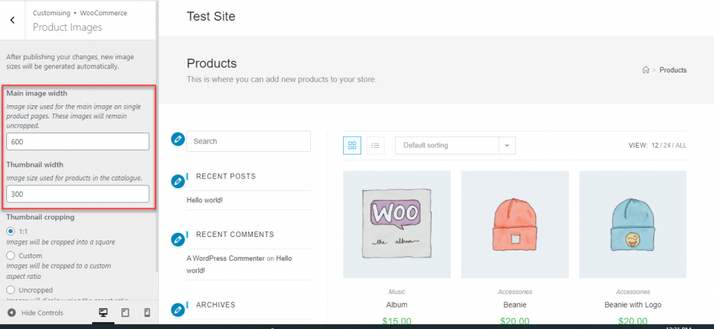 Ridimensiona le immagini in WooCommerce